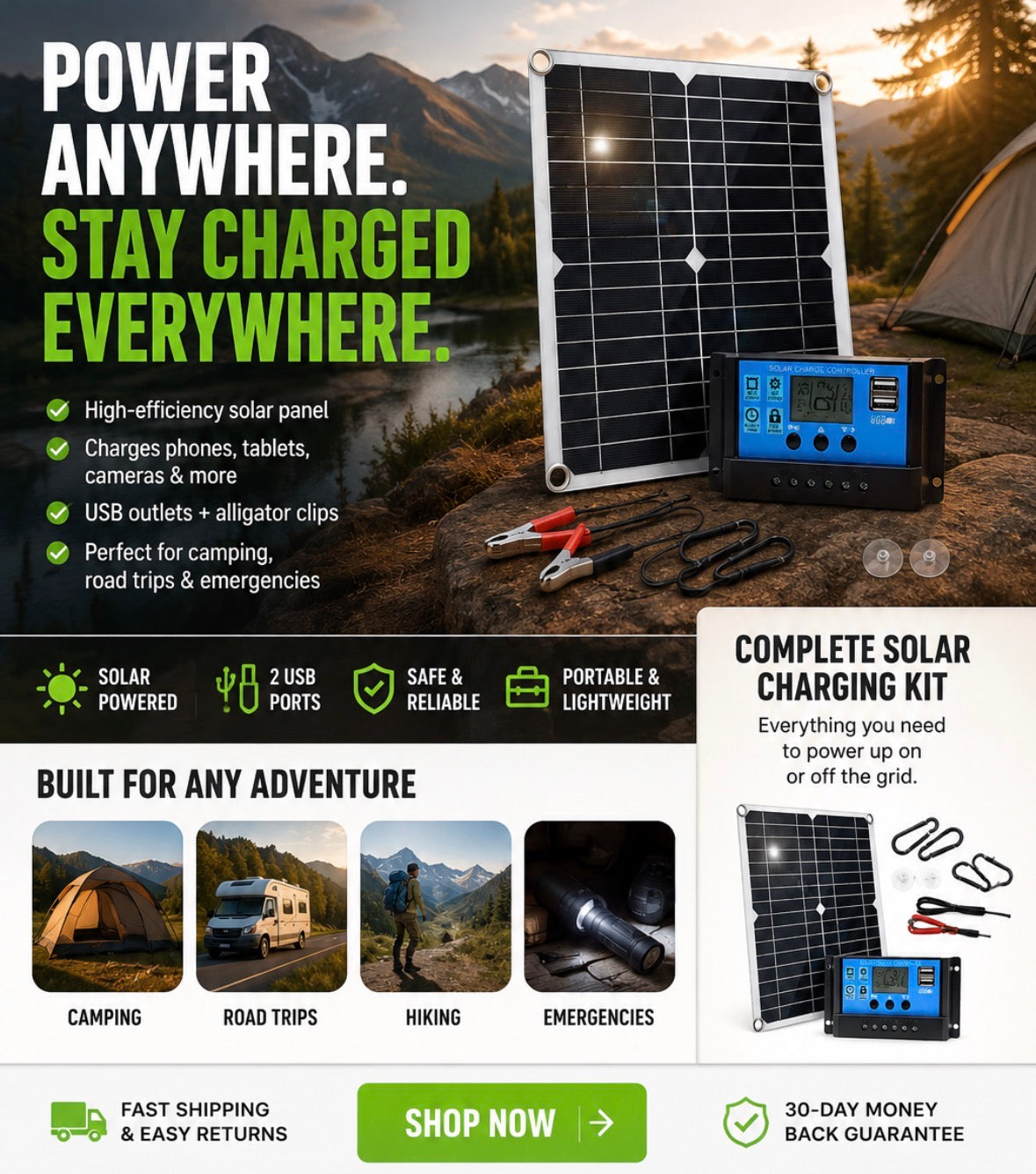 1000W Solar Panel Kit | 12V with 10A–100A Charge Controller