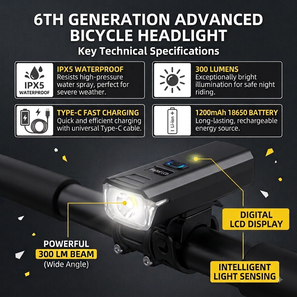 Rechargeable Smart Sensing Bicycle Headlight