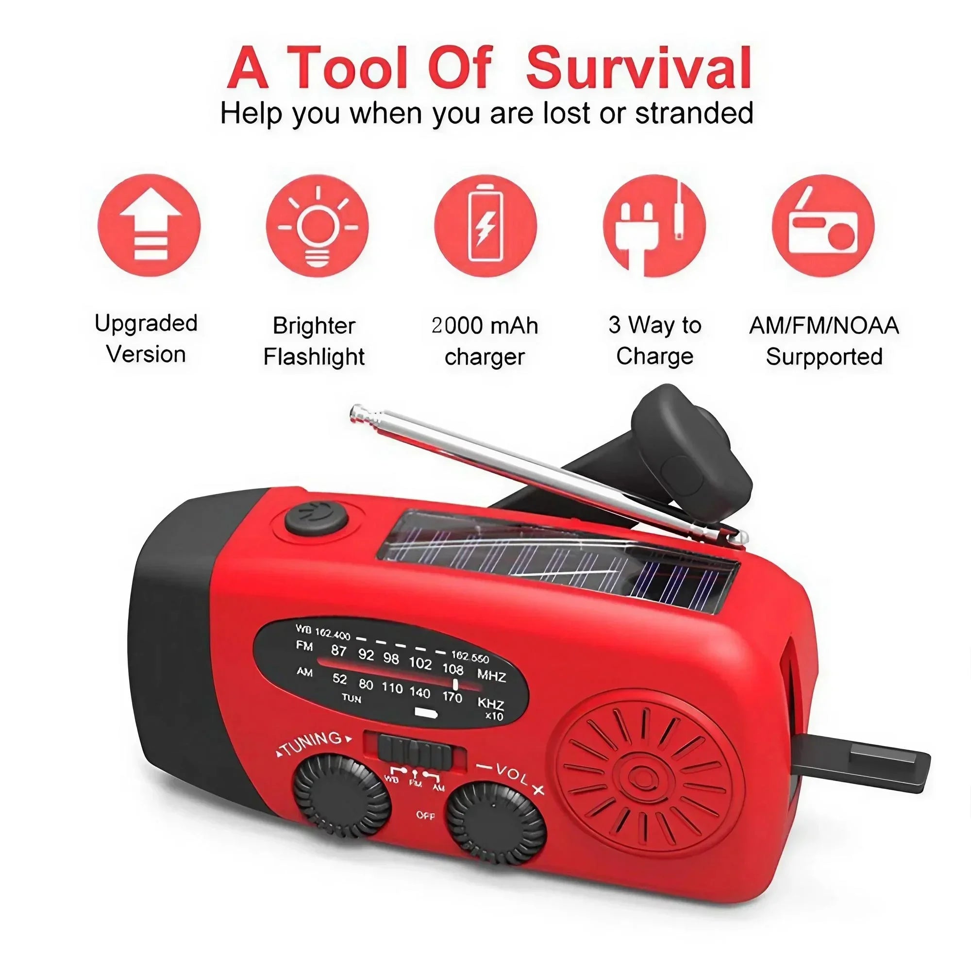 Emergency Hand-Crank Solar Power Bank | AM/FM/WB Weather Radio