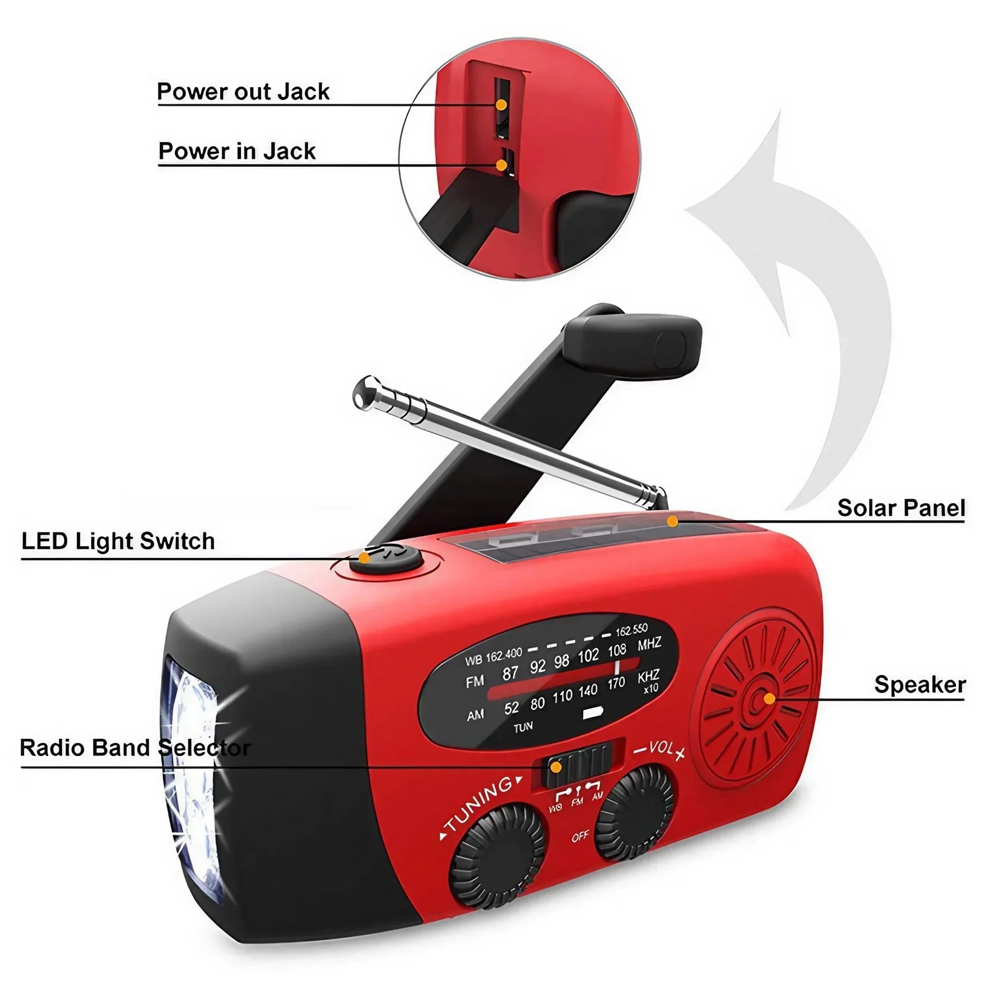 Emergency Hand-Crank Solar Power Bank | AM/FM/WB Weather Radio