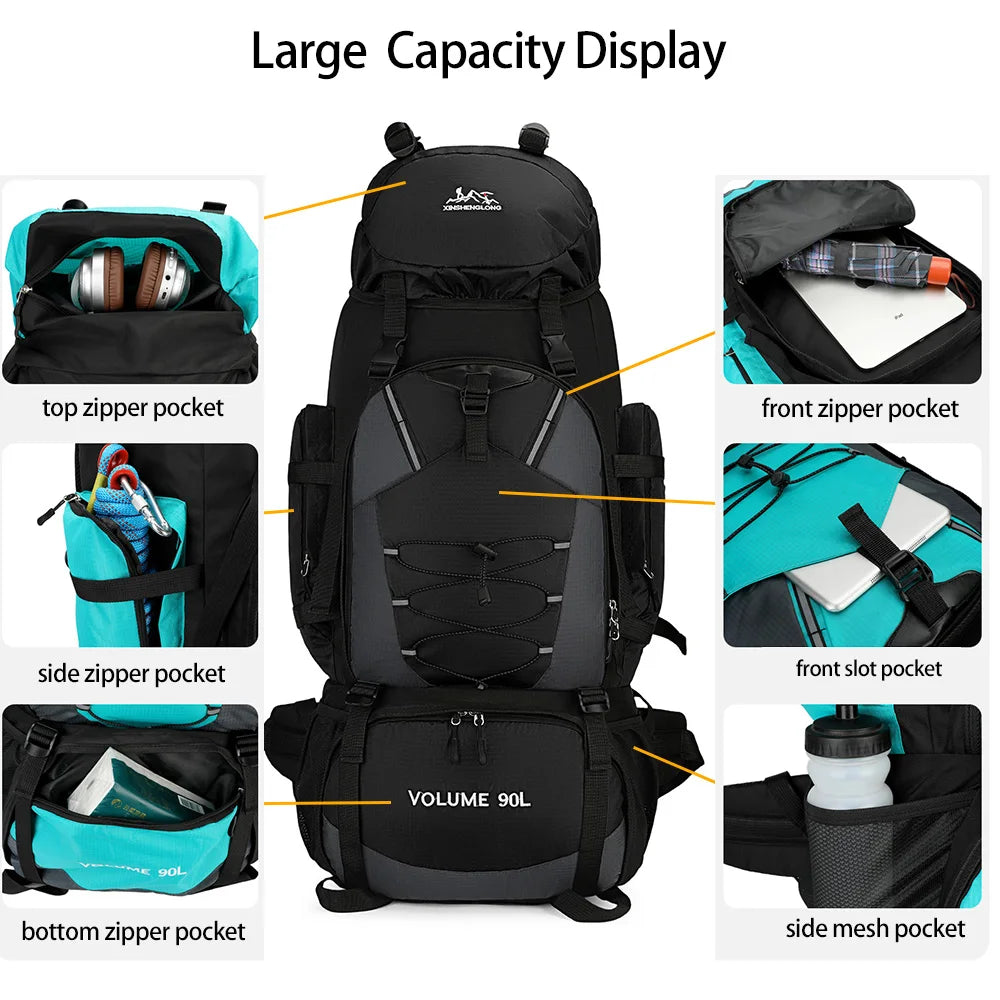 90L Waterproof Hiking Backpack Rucksack