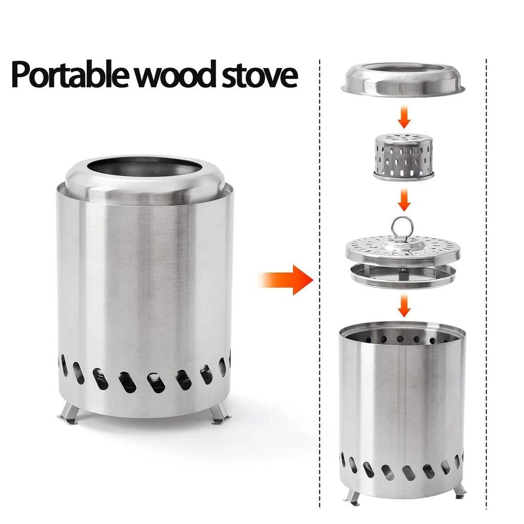 Portable Wood Burner Stove | Stainless Steel Smokeless Fire Pit
