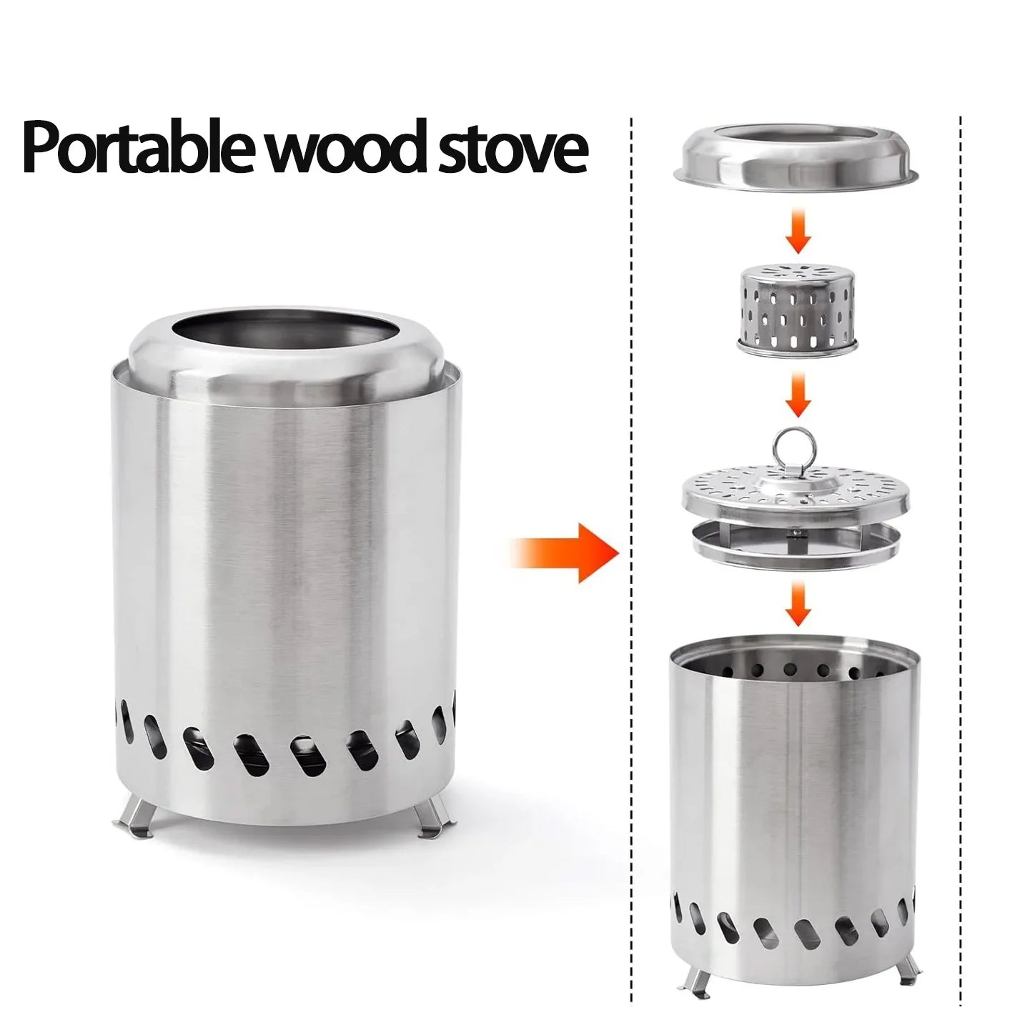 Portable Wood Burner Stove | Stainless Steel Smokeless Fire Pit