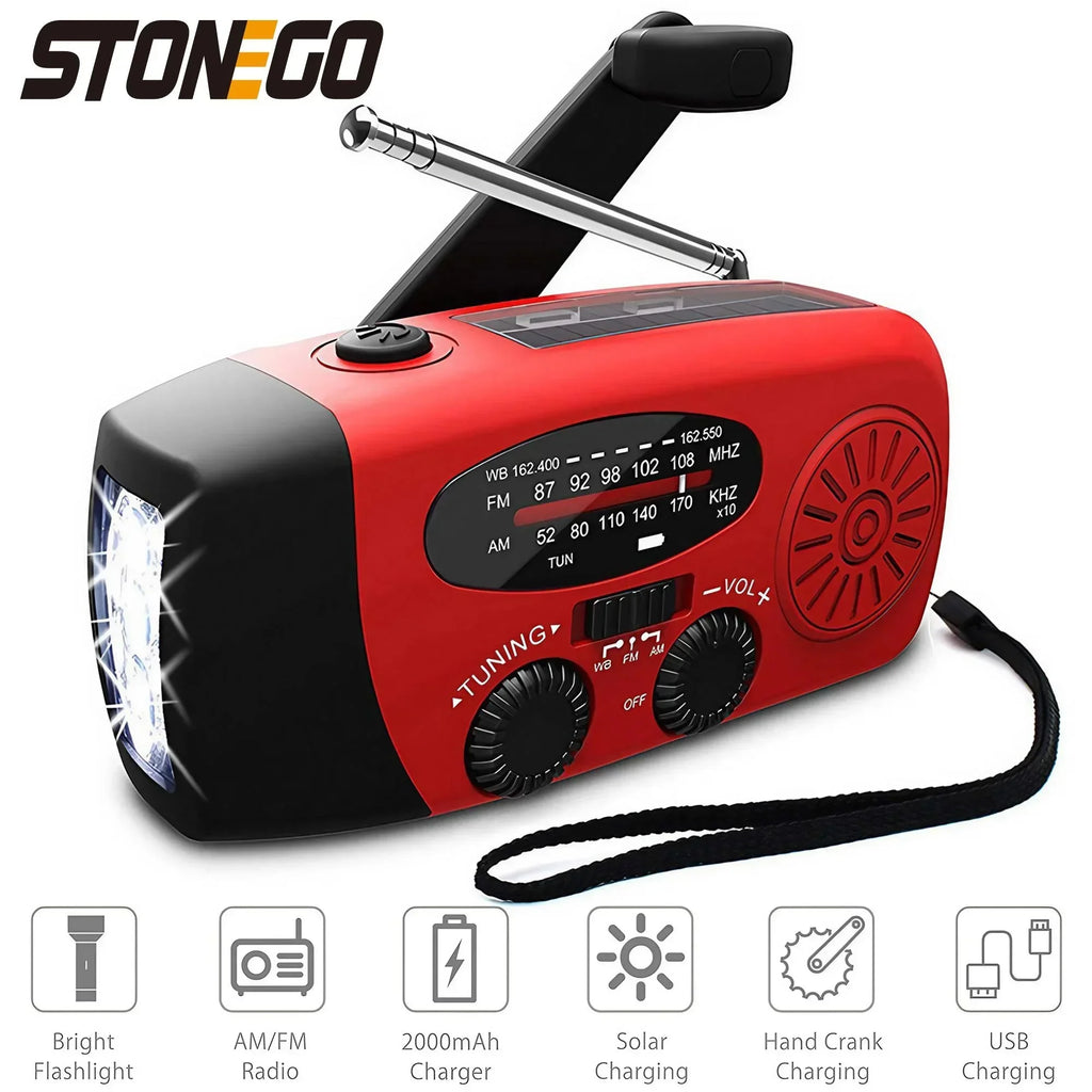 Emergency Hand-Crank Solar Power Bank | AM/FM/WB Weather Radio