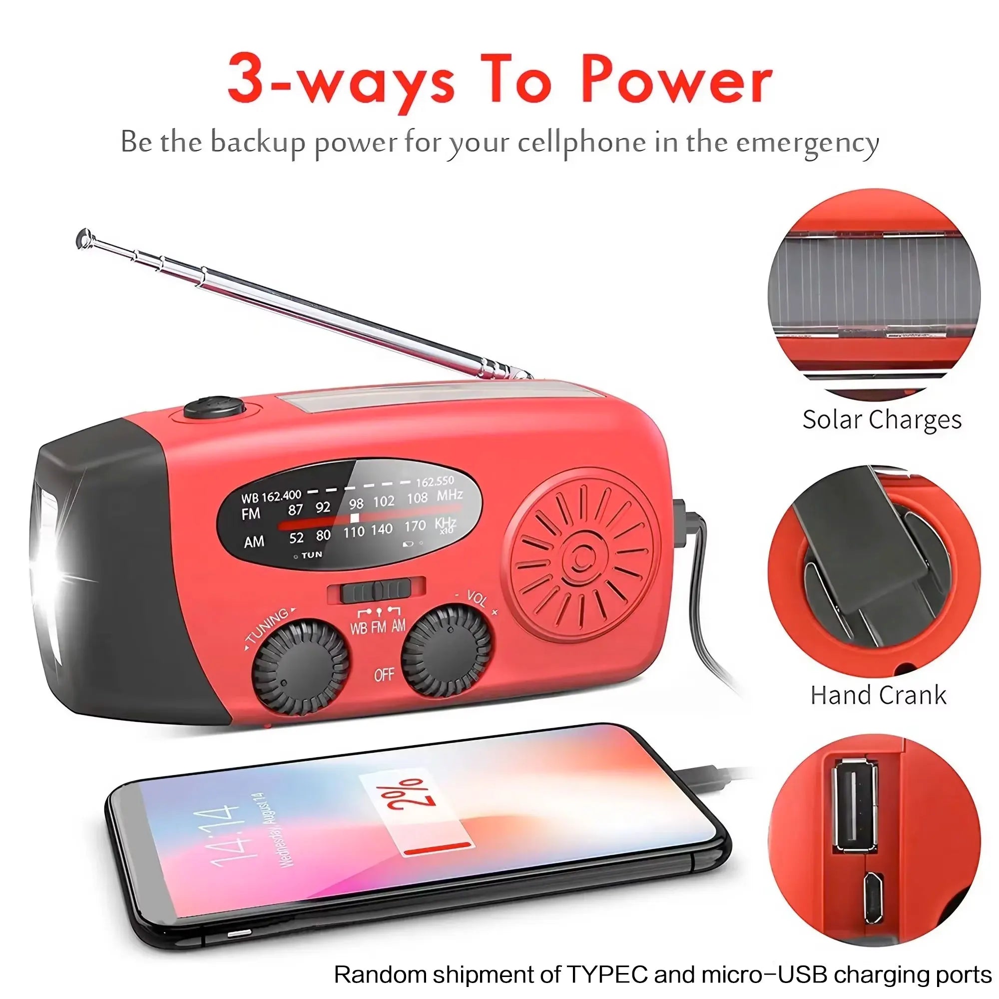 Emergency Hand-Crank Solar Power Bank | AM/FM/WB Weather Radio