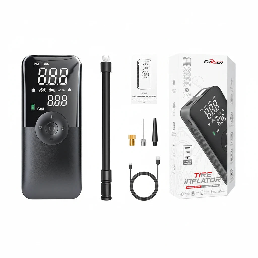 CARSUN Portable Tire Inflator Rechargeable Electric Inflator For Car  Bicycle Digital Air Compressor Football Ball Inflator Pump